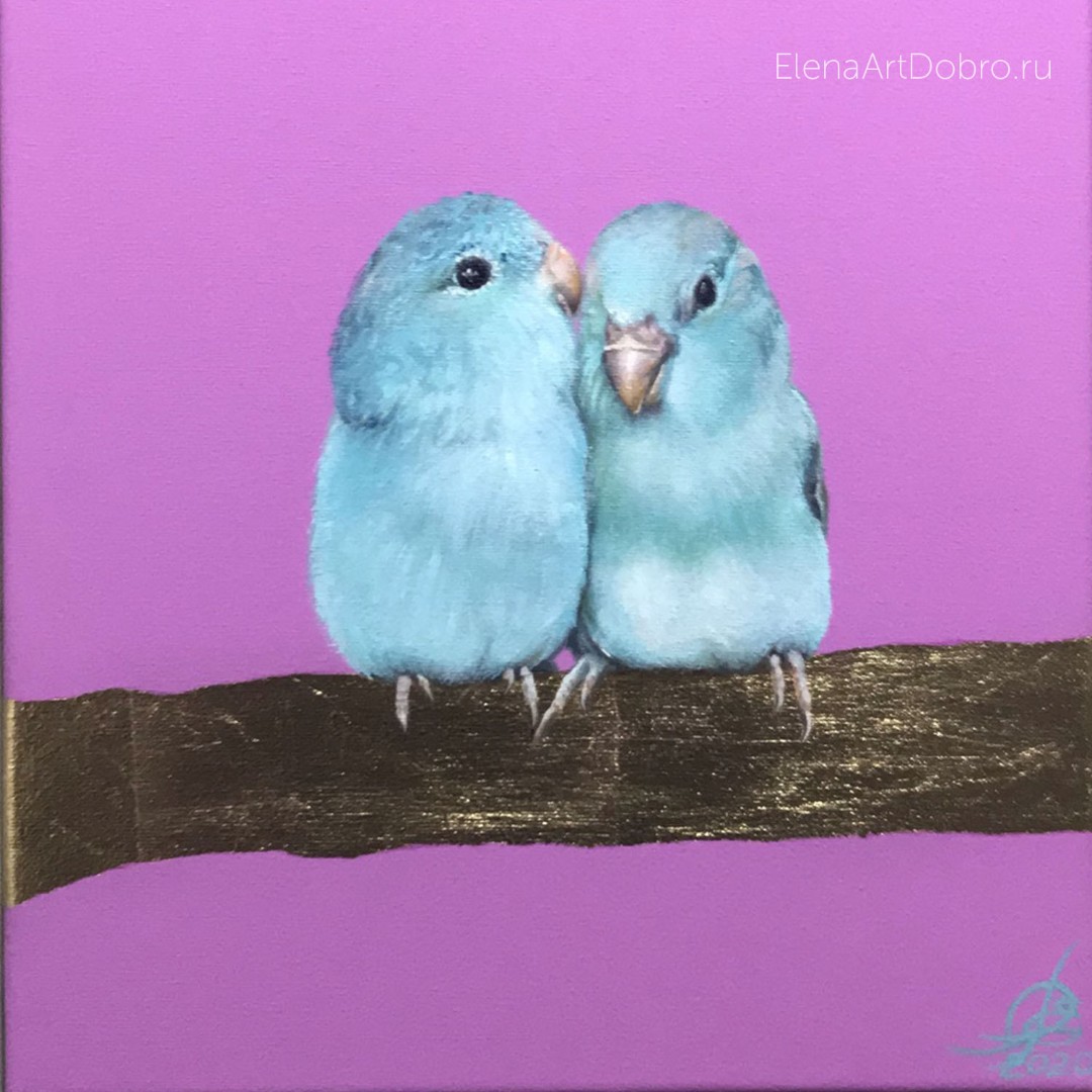 Картина "Бирюзовые попугайчики"